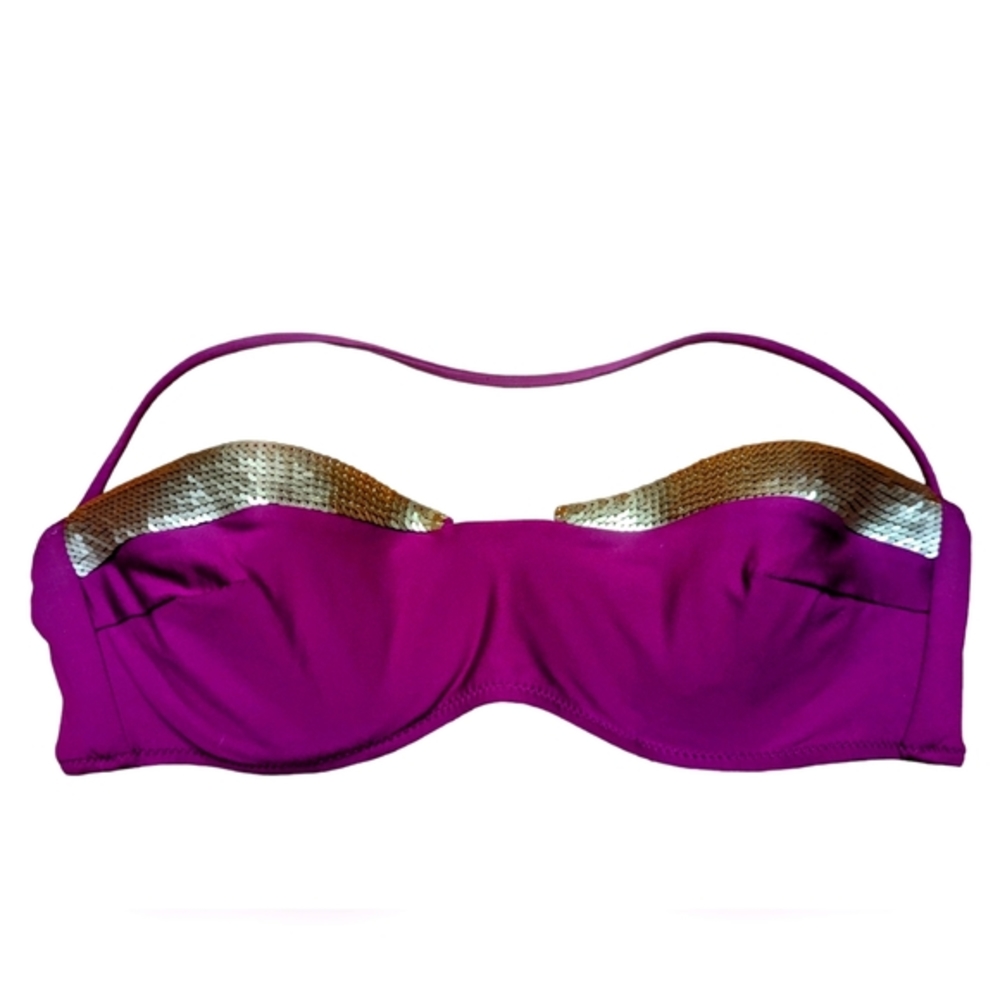 La Perla NWOT Purple Bikini Top with Gold Sequins. Size USA 8